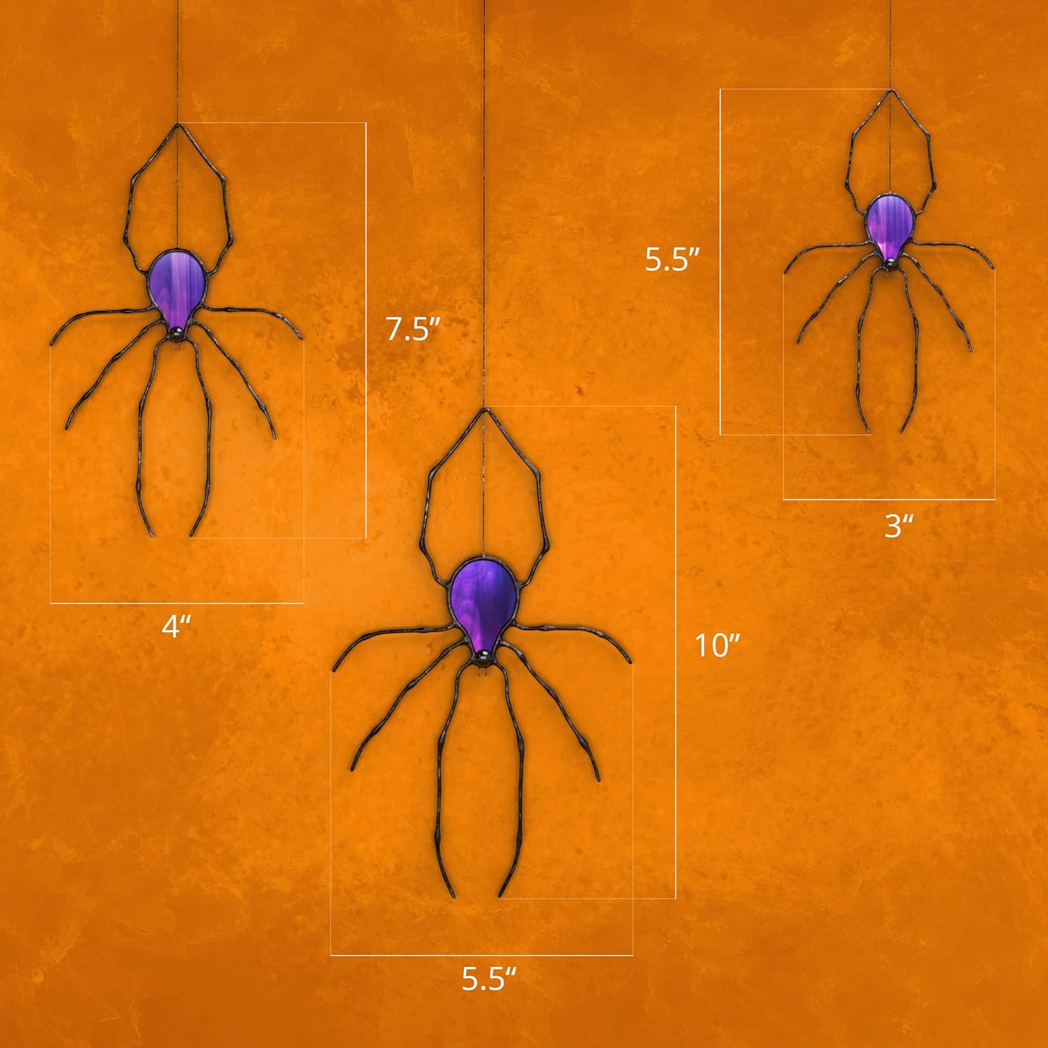 Stained Glass Window Hangings Suncatcher Set of 2 – Violet Spider 5 x 3 Inch Style Hanging Halloween Decor - Suncatchers for Windows Medium and Small Bundle