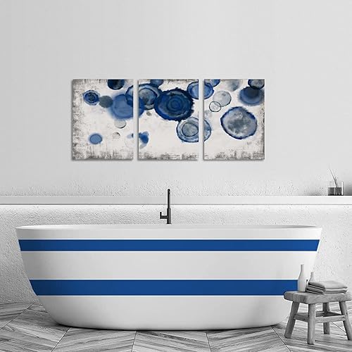 Miniatura 4 de YJYart Cuadros abstractos de acuarela para decoración de pared de baño, impresiones en lienzo azul marino, arte de pared azul y blanco para