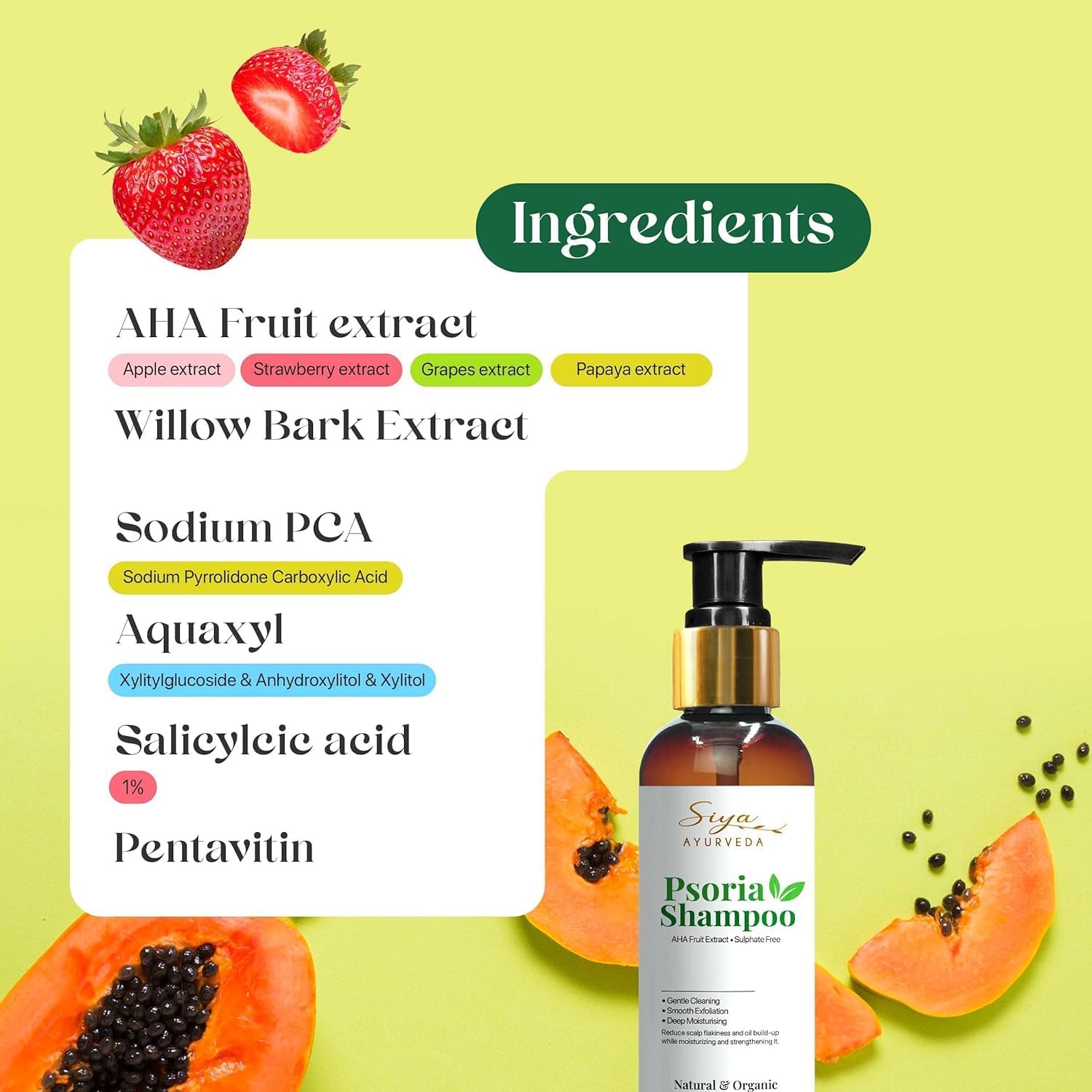 Siya Ayurveda Psoriasis Shampoo for Dry, Itchy, Flaky Scalp and Eczema | 1% Salicylic Acid & Fruits Extracts | Anti-Inflammatory, Paraben & Sulfate-Free Cleanser 200ml 3