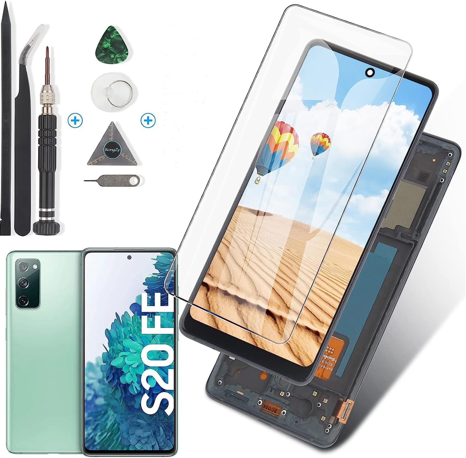 RongZy Display for Samsung Galaxy S20 FE/S20 FE 5G S20 2022 LCD Screen Replacement Digitizer Touch Screen Assembled Replacement with Tools (Black with Frame)