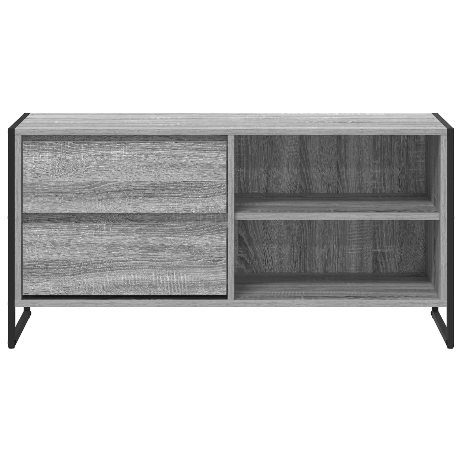 Meble telewizyjne 100 x 36 x 49,5 cm, szary materiał drewnopochodny, konsola medialna z systemem zarządzania kablami i miejscem do przechowywania do salonu, kina domowego, kredens
