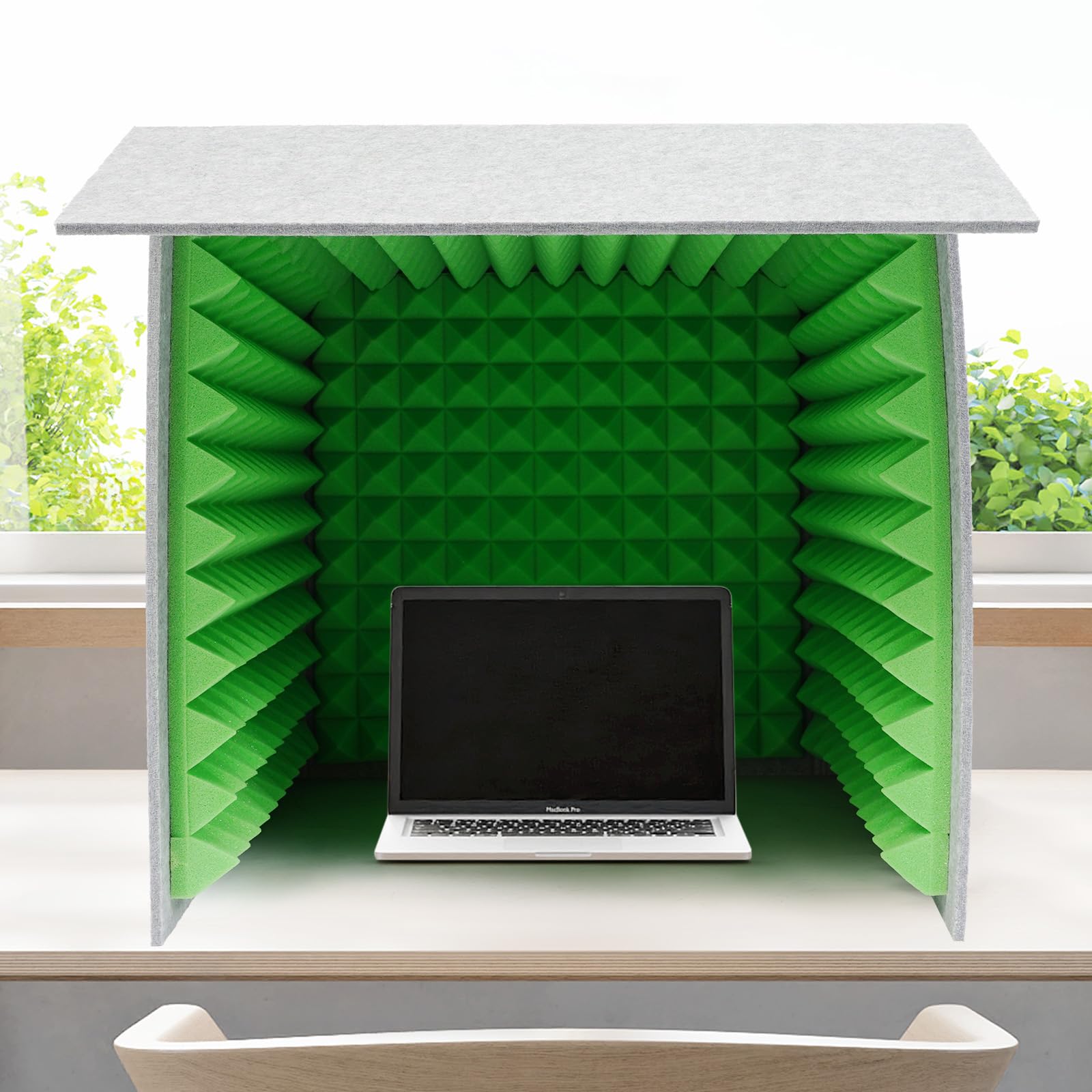Tragbare Gesangskabine, Desktop Schalldämmkabine, Aufnahme-Box, Doppelschicht Akustikschaum, für Mikrofon, Home-Studio, 60x60x60cm, Grau/Grün