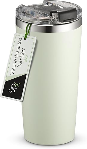 Miniatura 1 de SIPX Vasos con triple aislamiento, 16 onzas, vaso moderno de alta calidad con tapa, vaso aislado que se mantiene caliente durante 6 horas, vaso de