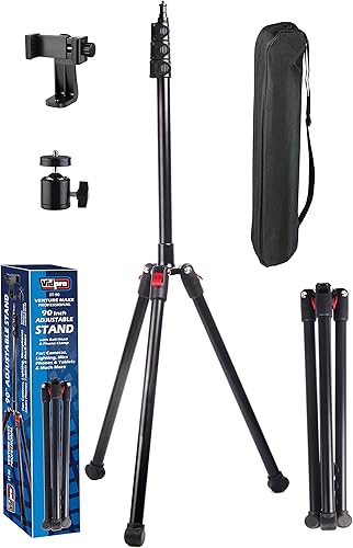 Vidpro ST-90 VentureMaxx - Soporte ajustable profesional de 90 pulgadas trípode ligero compatible con cámaras videocámaras teléfonos inteligentes