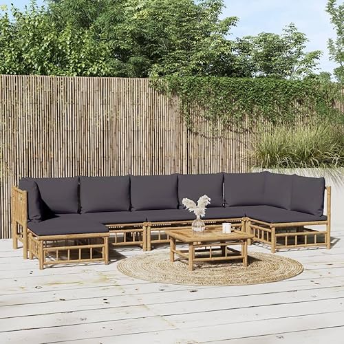 Miniatura 52 de 5 Piece Bamboo Garden Lounge Set Outdoor Patio Furniture with Beige Cushions, Natural Bamboo Rectangular Seating Set for Backyard, Porch, and