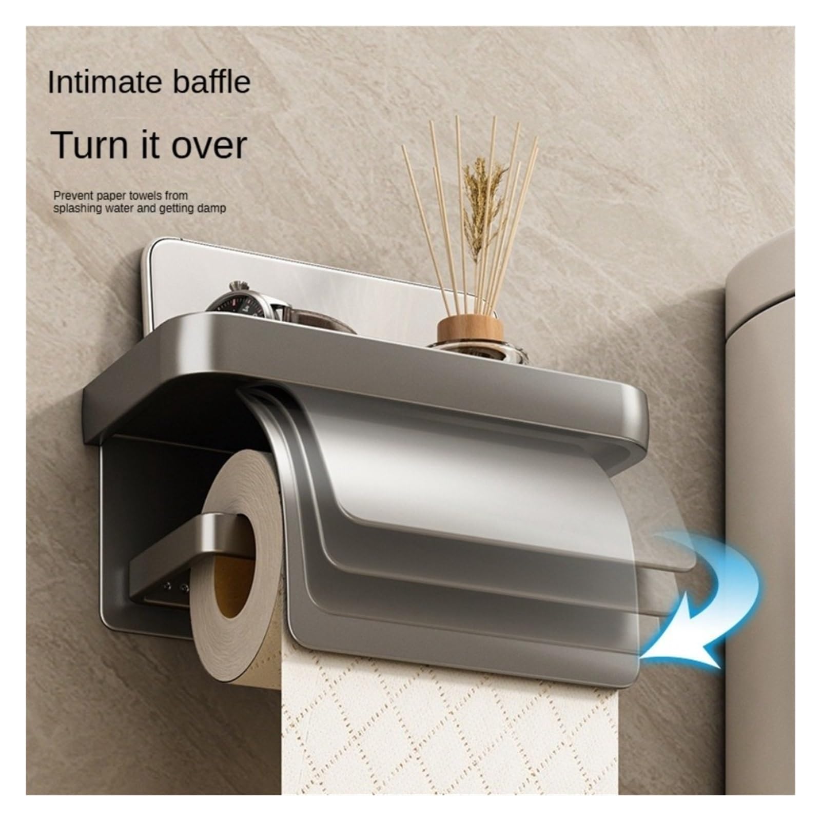 Porta Rotolo Di Carta Igienica Autoadesivo, Da Parete O Adesivo Con Ripiano, Fazzoletti Facilità Di Installazione(Gray)
