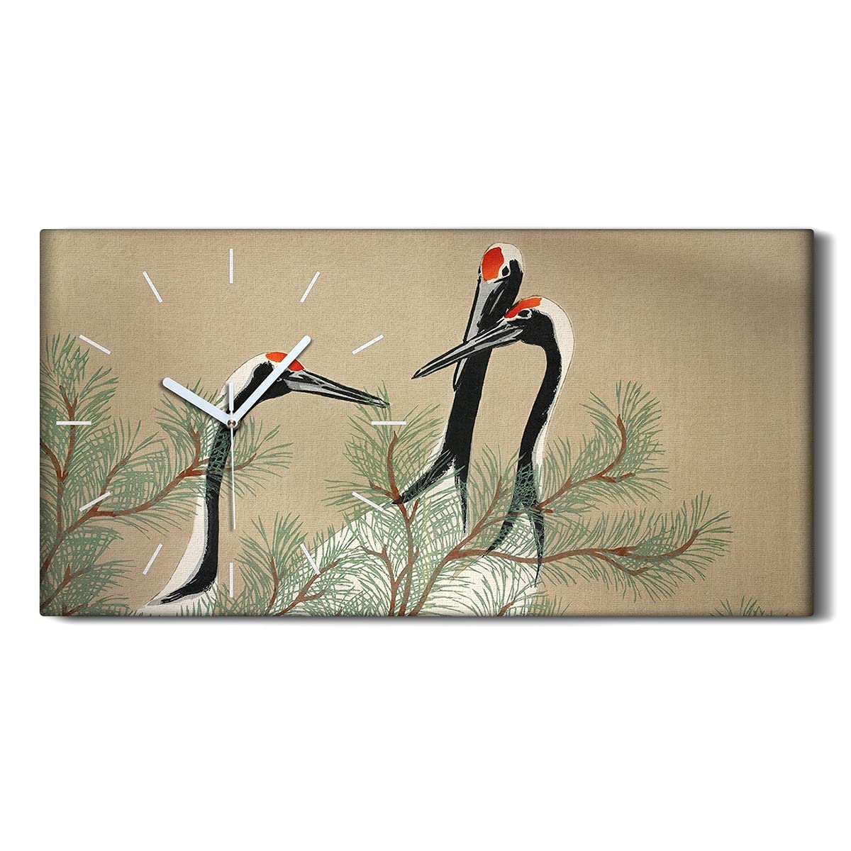 Horloge sur Toile Oiseaux et Branches 60x30cm - Pendule Murale Silencieuse