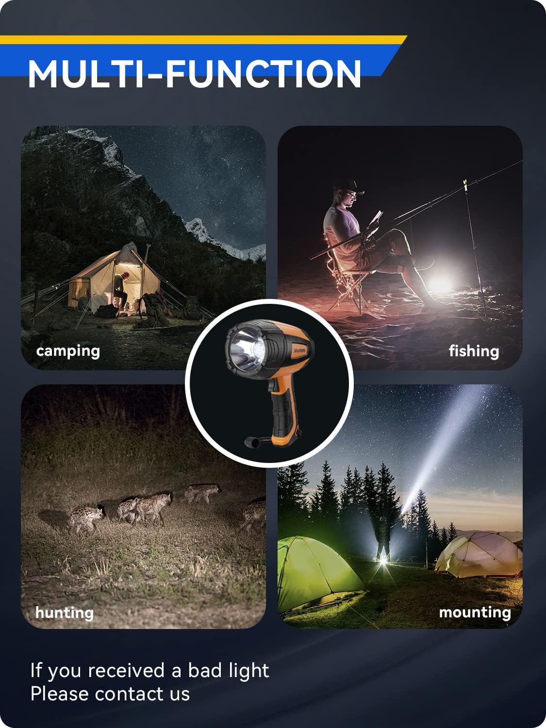 Durapower Rechargeable Spotlight, High Lumens LED Spotlight Flashlight, IPX2 Waterproof Handheld Spot Light for Indoor Outdoor Farm Camping Emergency (Orange)