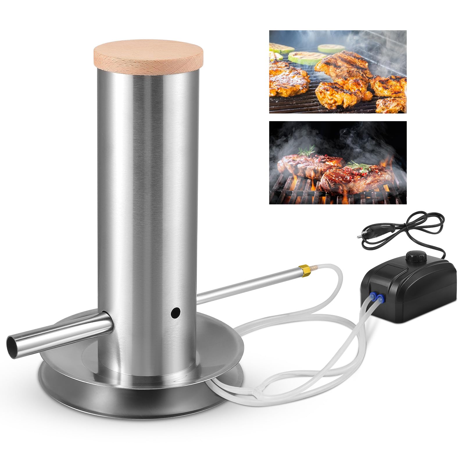 Kaltrauchgenerator aus Edelstahl mit Elektropumpe,Verstellbarer Rauchgenerator für Räucherofen, Kalträuchern & Heißräuchern, Sicher & Tragbar,Raucherzeugerzum Kalträuchern von Fisch, Fleisch, Käse