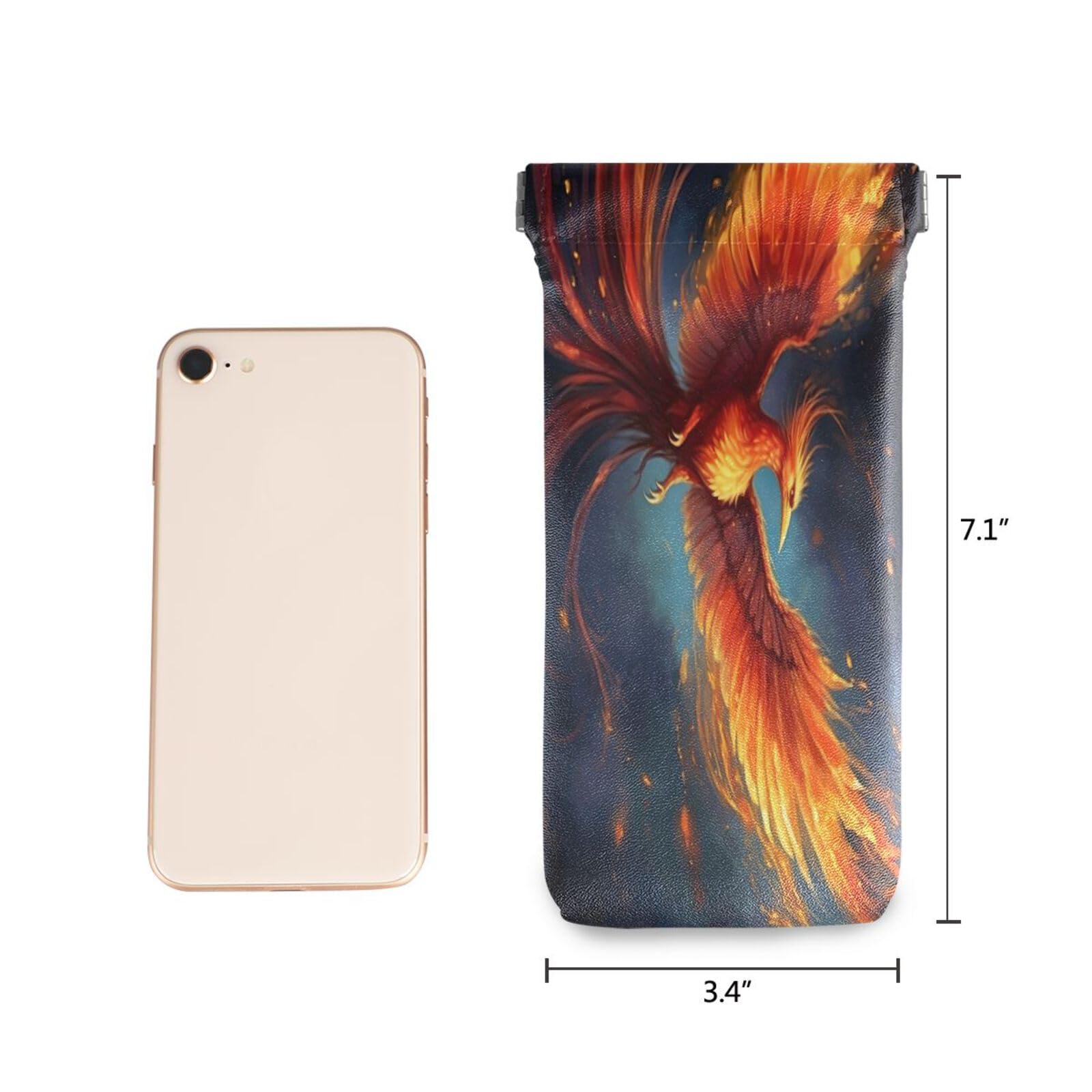 FLildon Fire Phoenix Eyeglasses Pouch Squeeze Top Sunglasses Case Soft PU Leather Eyeglass Bag for Men Women