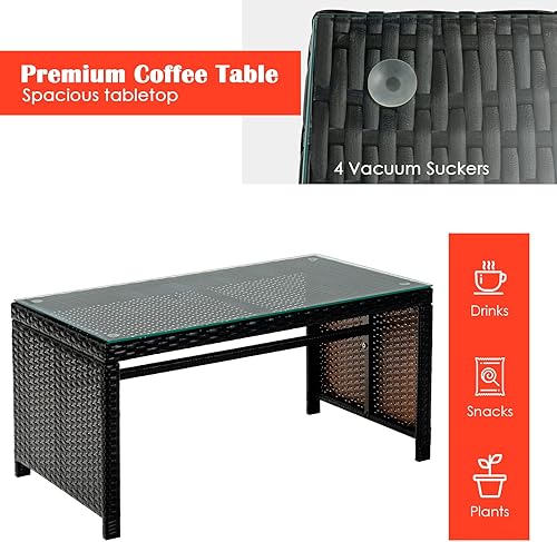 Miniatura 7 de Tangkula Juego de muebles de ratán de 4 piezas, juego de conversación al aire libre con silla y sofá y mesa de centro de cristal templado, apto para