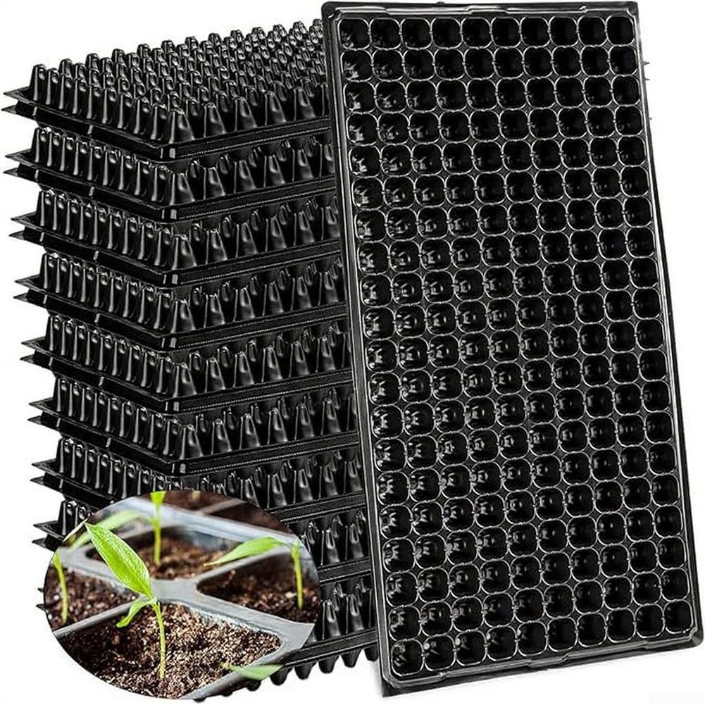 10 Sets 200 Cell Starting Trays with Drain Holes, Sturdy Plastic Plant Starter Kit for Efficient Germination, Space Saving for mini Propagator Design for ideal for Greenhouse and Home Garden