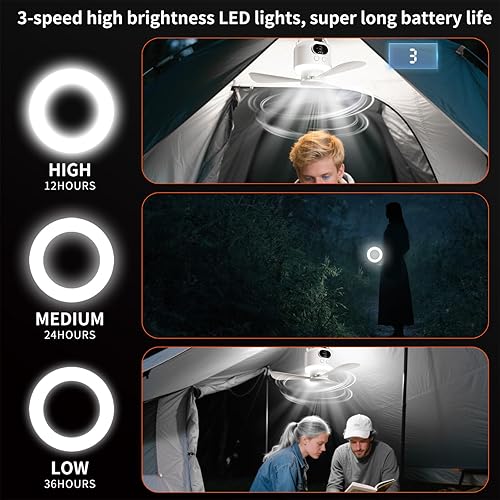 Miniatura 4 de Ventilador de techo portátil inalámbrico con control remoto, diseño de 3 cuchillas, funciona con batería de 10040 mAh, ventilador colgante