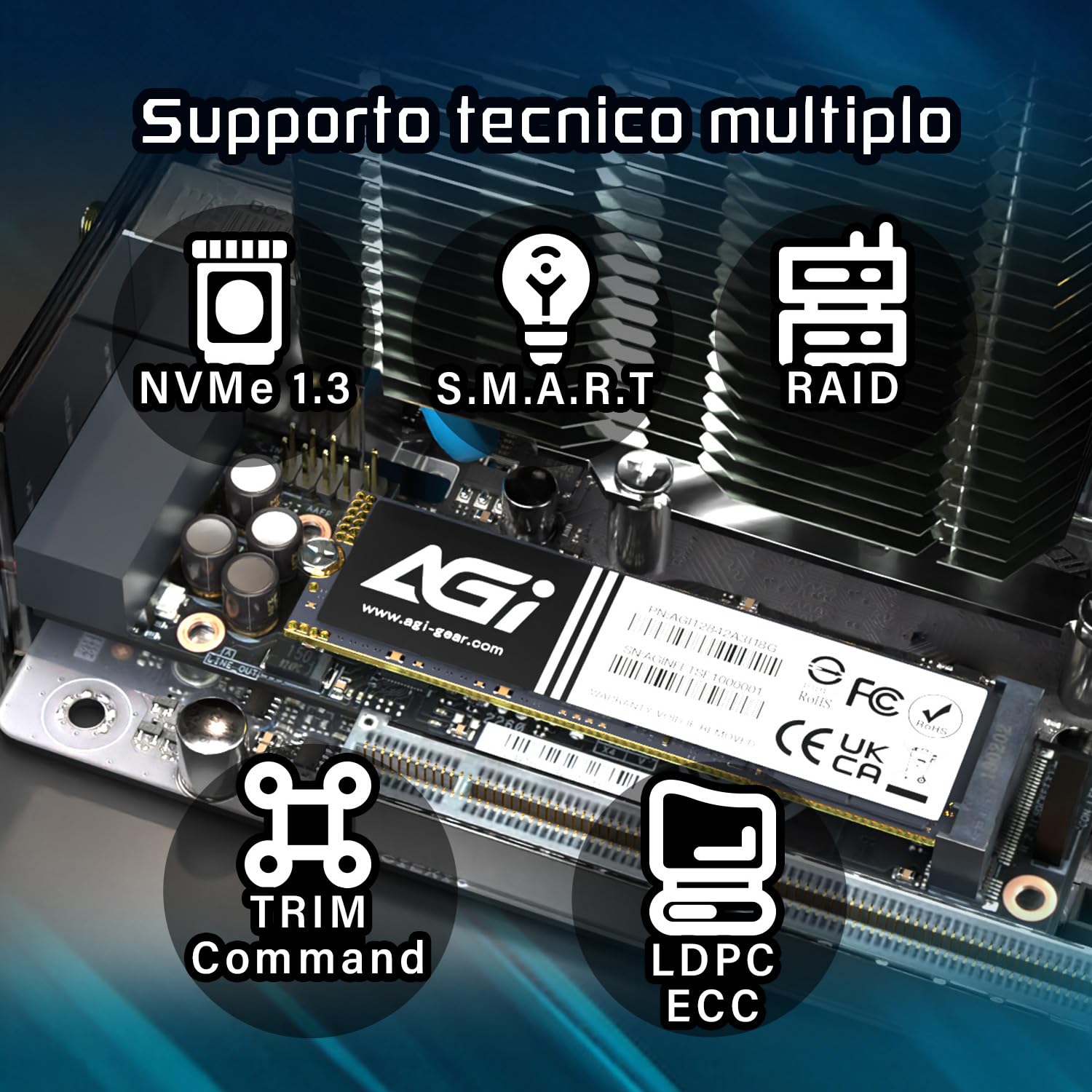 AGI AI298 512GB SSD Interno M.2 NVMe PCIe Gen3x4 2280 per PC Laptop | Velocità di lettura 2200MB/s, Supporto 3D NAND e SLC Cache. Compatibile con laptop e desktop computer