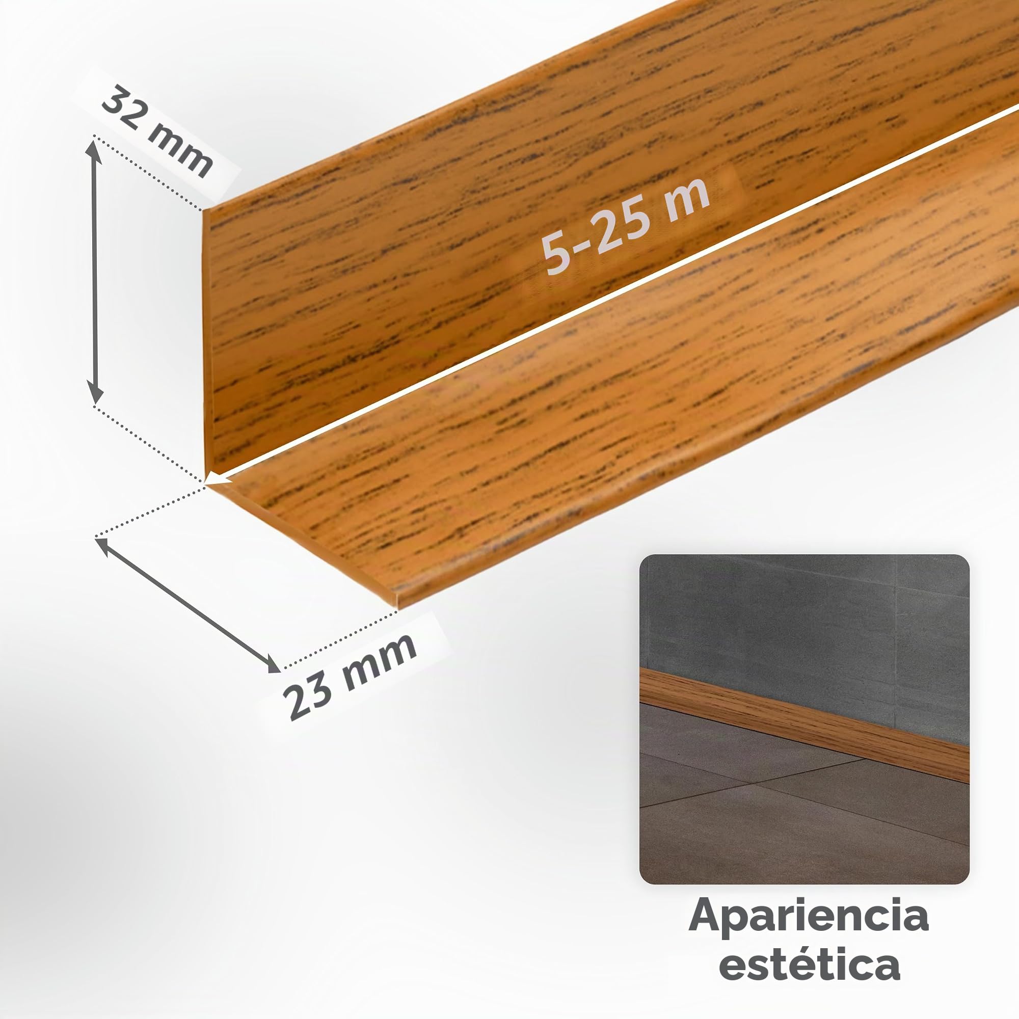 Quest Rodapiés Flexible Autoadhesivo, Rodapié de PVC - 32 mm x 23 mm - Moldura flexible, Listón doblable para interiores, pared, suelo – hermético, decorativo (Blanco, 5m)