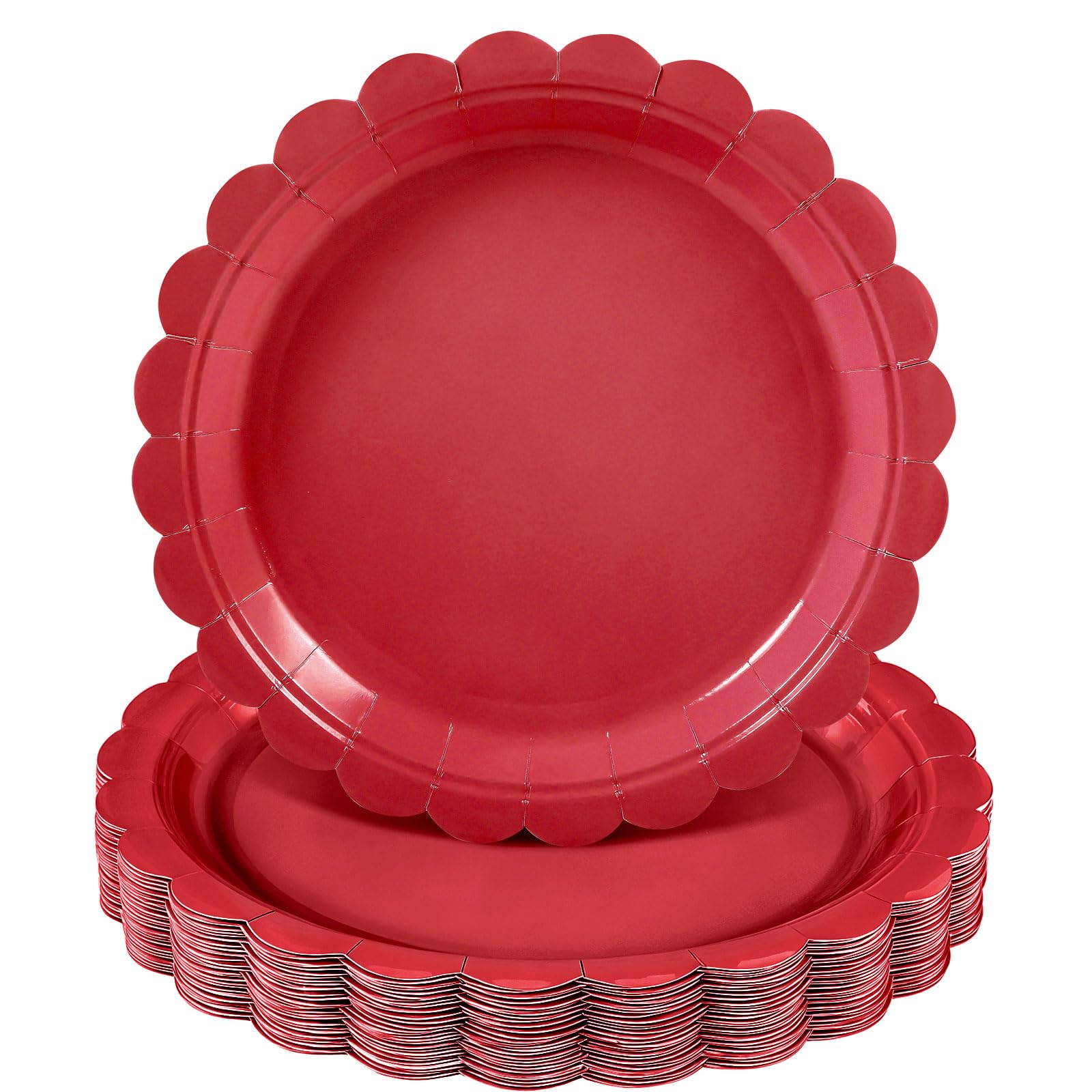 NatNarr 30 Stück Pappteller Rot 9 Inch Pappteller Weihnachten mit Wellenschliff Rot Dessertteller Geburtstagsteller für Weihnachten Geburtstag Babyparty Hochzeit