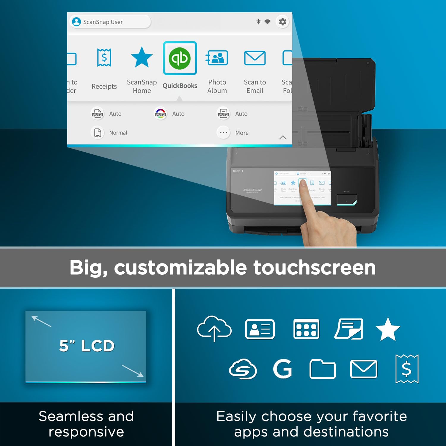ScanSnap iX2500 Receipt Edition, Works with QuickBooks, Wireless or USB High-Speed Cloud Enabled Invoices & Receipts Scanner, 100 Page Auto Document Feeder for Mac or PC, Black — view 5