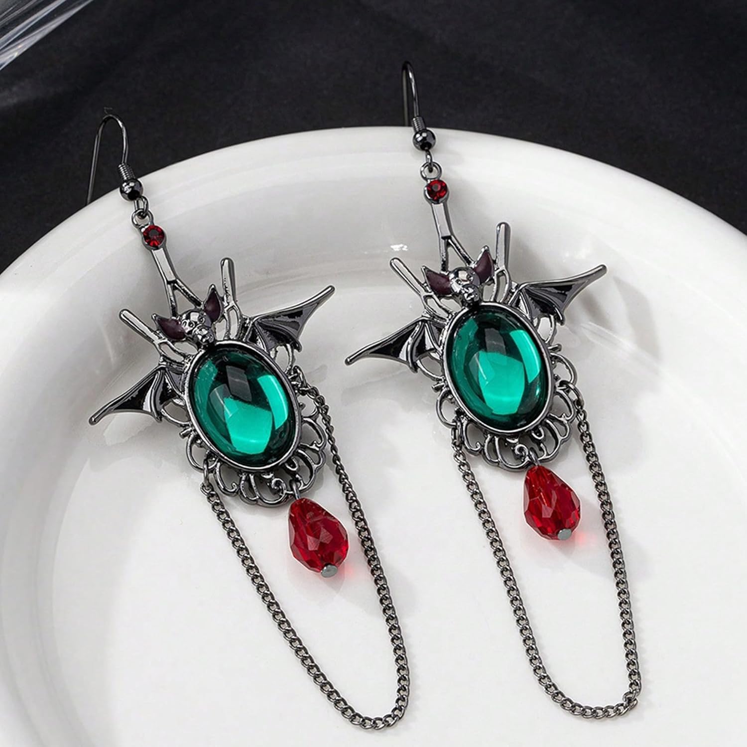Gothic Bat Earrings for Women Funny Bat Tassel Earrings Vintage Crystal Vampire Earring Retro Goth Halloween Costume Jewelry Holiday Costume Accessories - Image 3