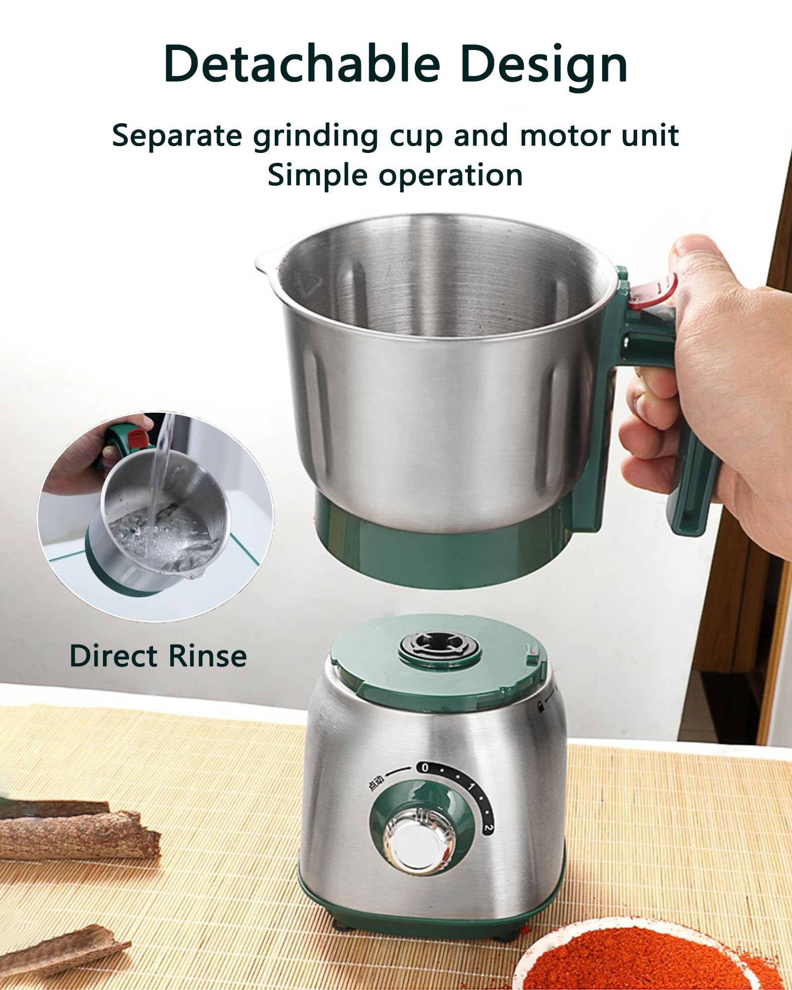 Moulin de Cuisine Polyvalent 600 Ml, Moulin Domestique 500 W avec 3 Vitesses Réglables, Utilisation Humide Et Sèche, Moulin À Grains Électrique pour Café, Épices, Haricots, Céréales, Noix