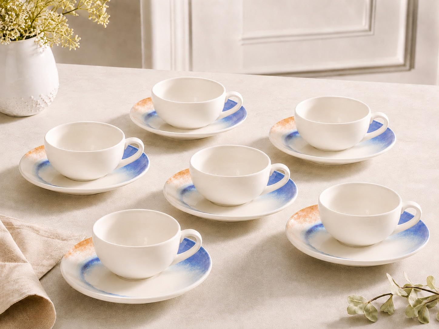 Bonna Kymen - Tasses à café et soucoupe - 250 cc - Porcelaine - lot de 6