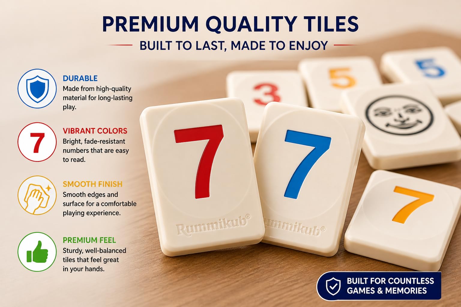 Cojuz Rummikub Classic Tile Game – Family Board Game for Kids & Adults | Strategy & Number Matching Game with 106 Tiles, 4 Racks, Jokers | Fun Educational Game | 2–4 Players | Age 8+ | 30 Min Play 4