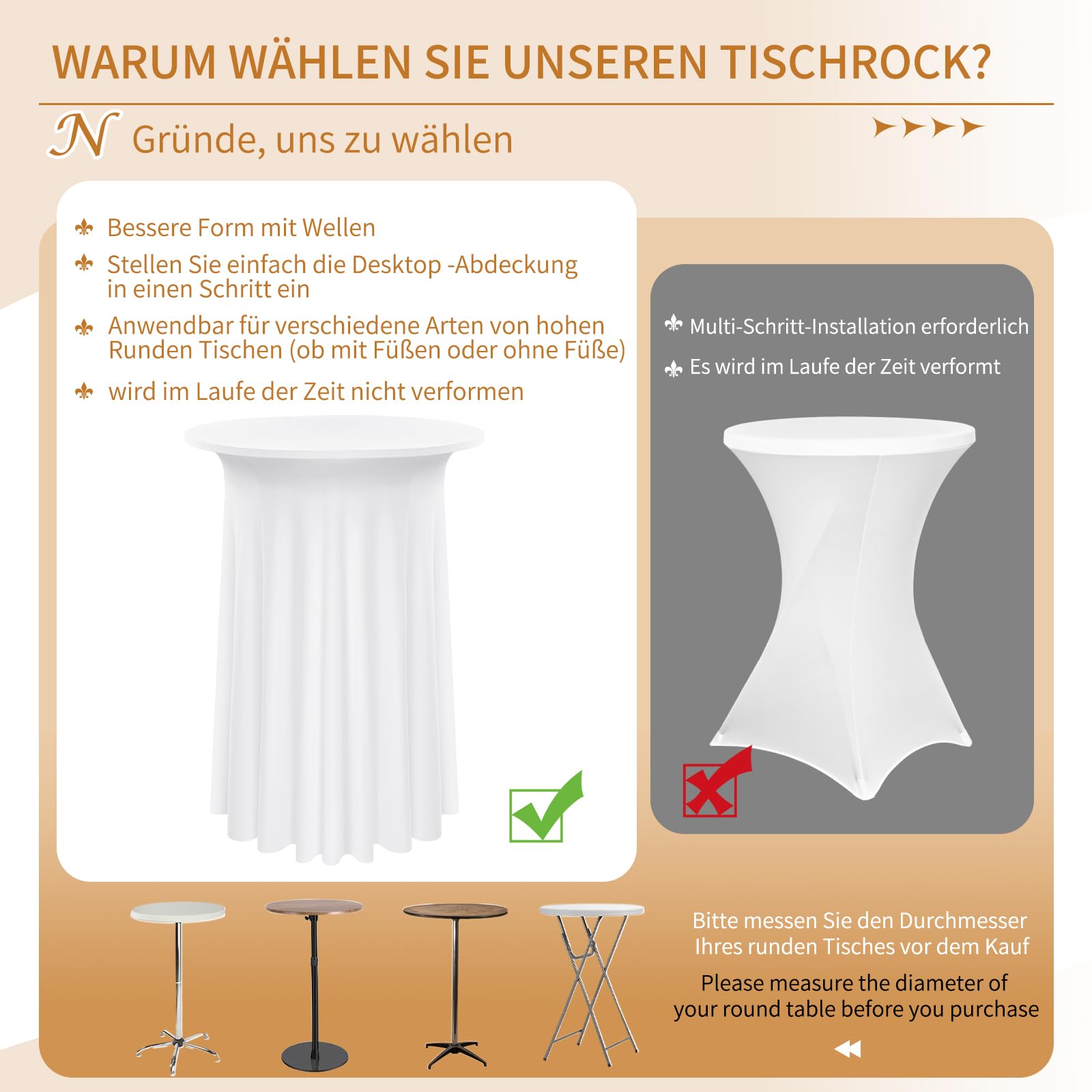 6 Packs Spandex Cocktail Tisch mit Röcken 80 x 110cm, weißer Stretch Tischdecke für Bar Hochzeit Party (weiß)