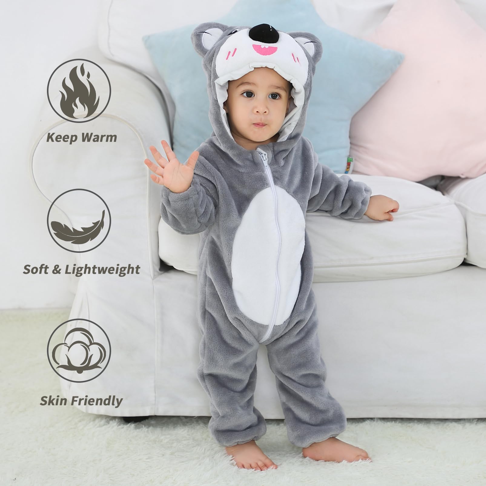 Pagliaccetto Neonato Invernale Costume Neonato, Flanella Unicorno Dinosauro Costume Neonata Sacco Nanna con Cappuccio Animale Tuta Neve Tutone Pile Bambino 0-36 Mesi