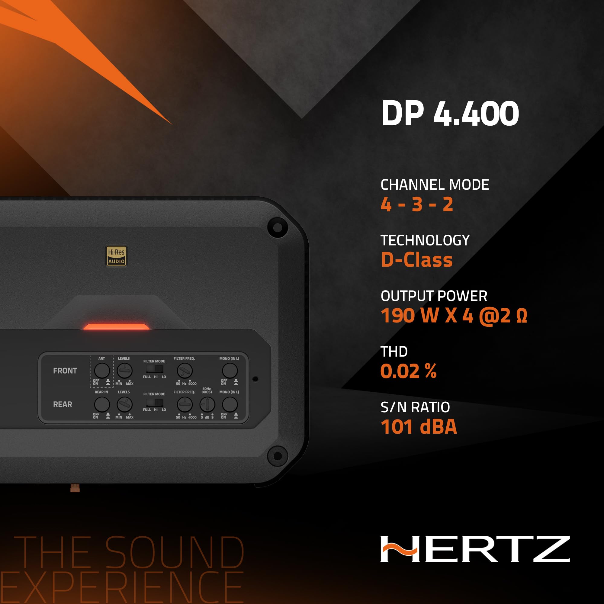 Hertz CP 4.800 Amplificador De 4 Canales Clase D Hi-Res Audio, 760 W RMS, Carcasa De Aluminio Fundido, Respuesta en Frecuencia 10 Hz - 41 kHz, Modelo CP-4.800