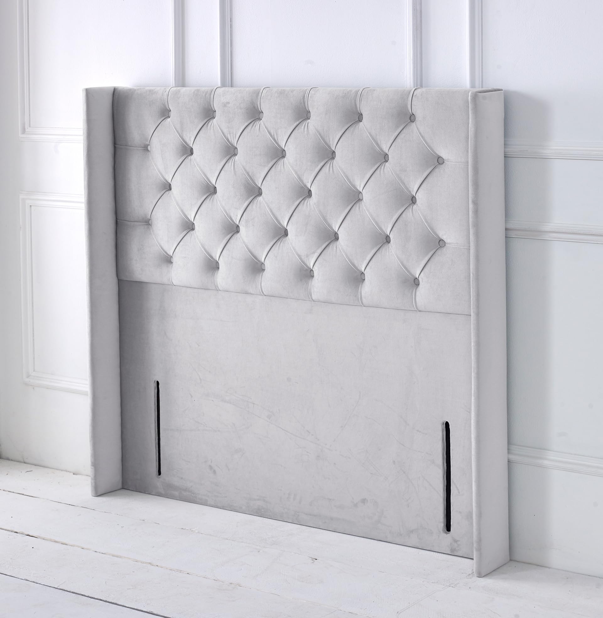 Chesterfield Ottoman Winged Divan Bed Headboard | Plush Velvet Headboards for 5ft King Size Bed Frame | Elegant design with wooden material headboards for beds (Silver, 5ft King Height-50inch)