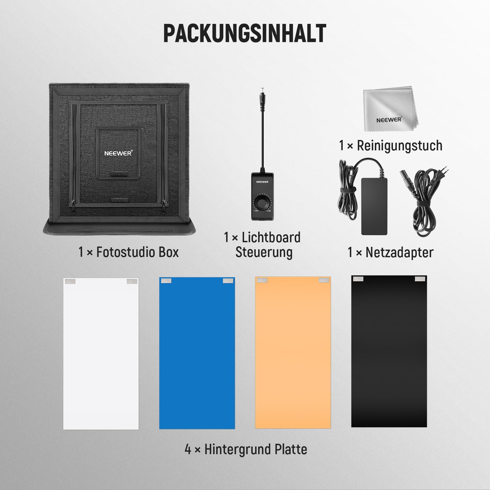 NEEWER Upgrade Fotostudio Licht Fotobox, 24"x24" No Glare, 4 Farbe Backdrops, Reinigungstuch, 160 LEDs 5600K CRI97+ klappbarer Mini Tisch Foto Booth für Schmuck Elektronik Produkt Fotografie, LP60