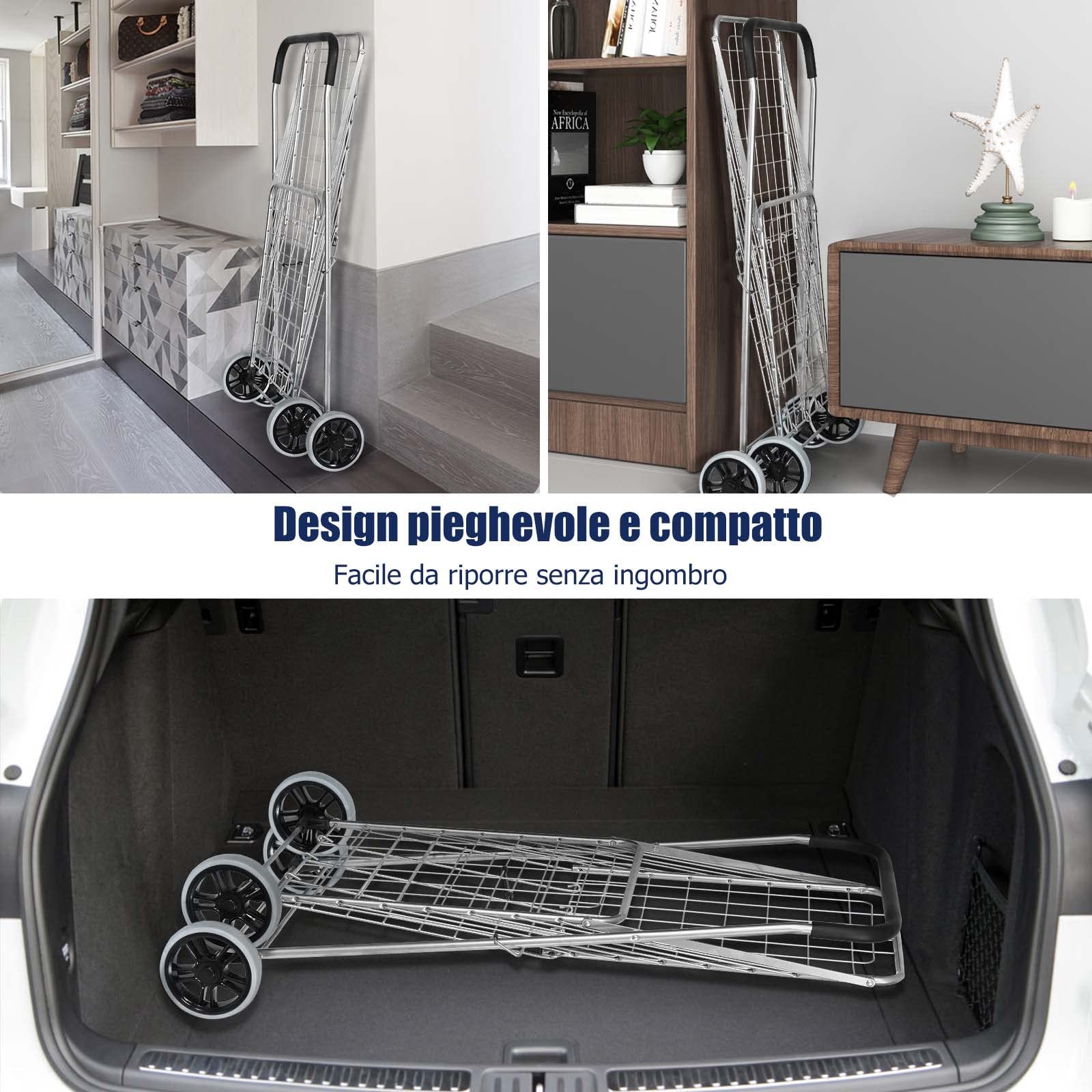 COSTWAY Carrello Portaspesa Pieghevole, Carrello Spesa con Ruote, Capacità di Carico: 45 kg, 83L, 57 x 58 x 91 cm (Argento)