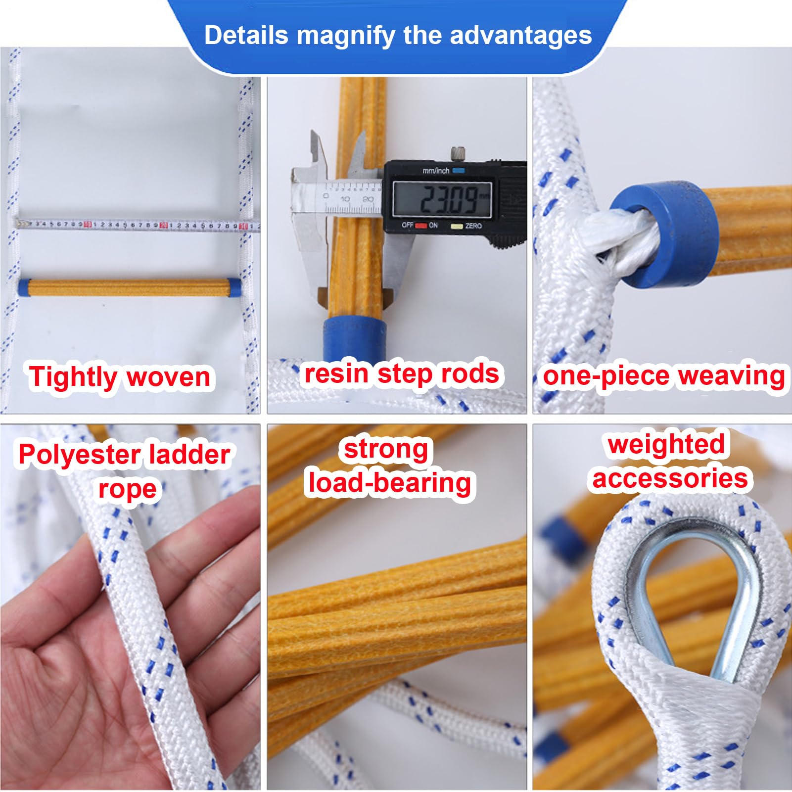Échelle à Corde de Secours, 3 M Échelle de Corde de Bateau, Échelles de Cordes d'évacuation d'urgence avec 2 Crochet, pour Balcon et -Corps, voilier,Kayak, Canoë-Kayak, cCapacité de Charge 300kg