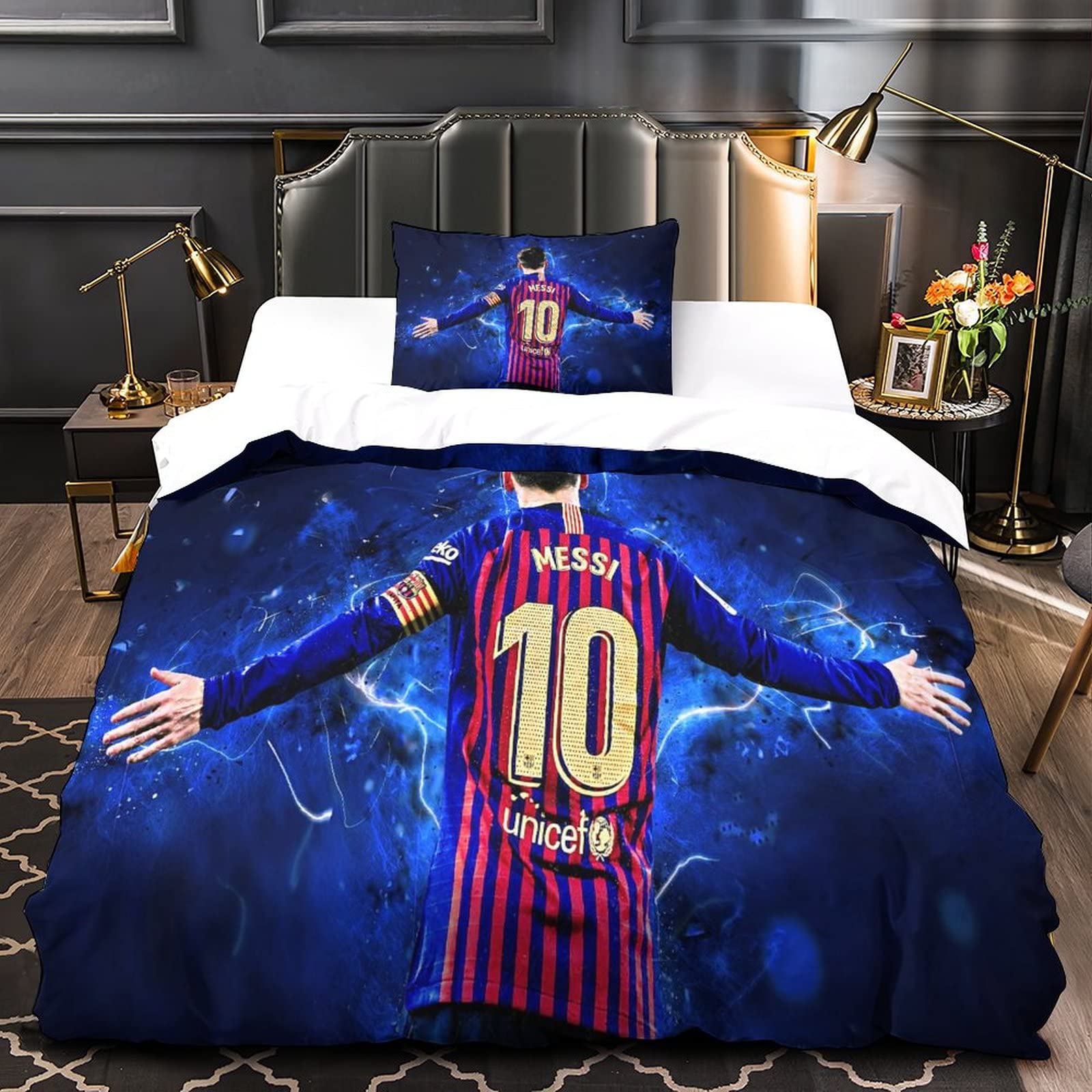 NOLEGA Kylian Mbappé Bedding Set 3D Duvet Set PSG Football Star Super Soft Easy Single(135x200cm), 3 Piece Set 1 Piece Quilt Cover Matching Pillowcas
