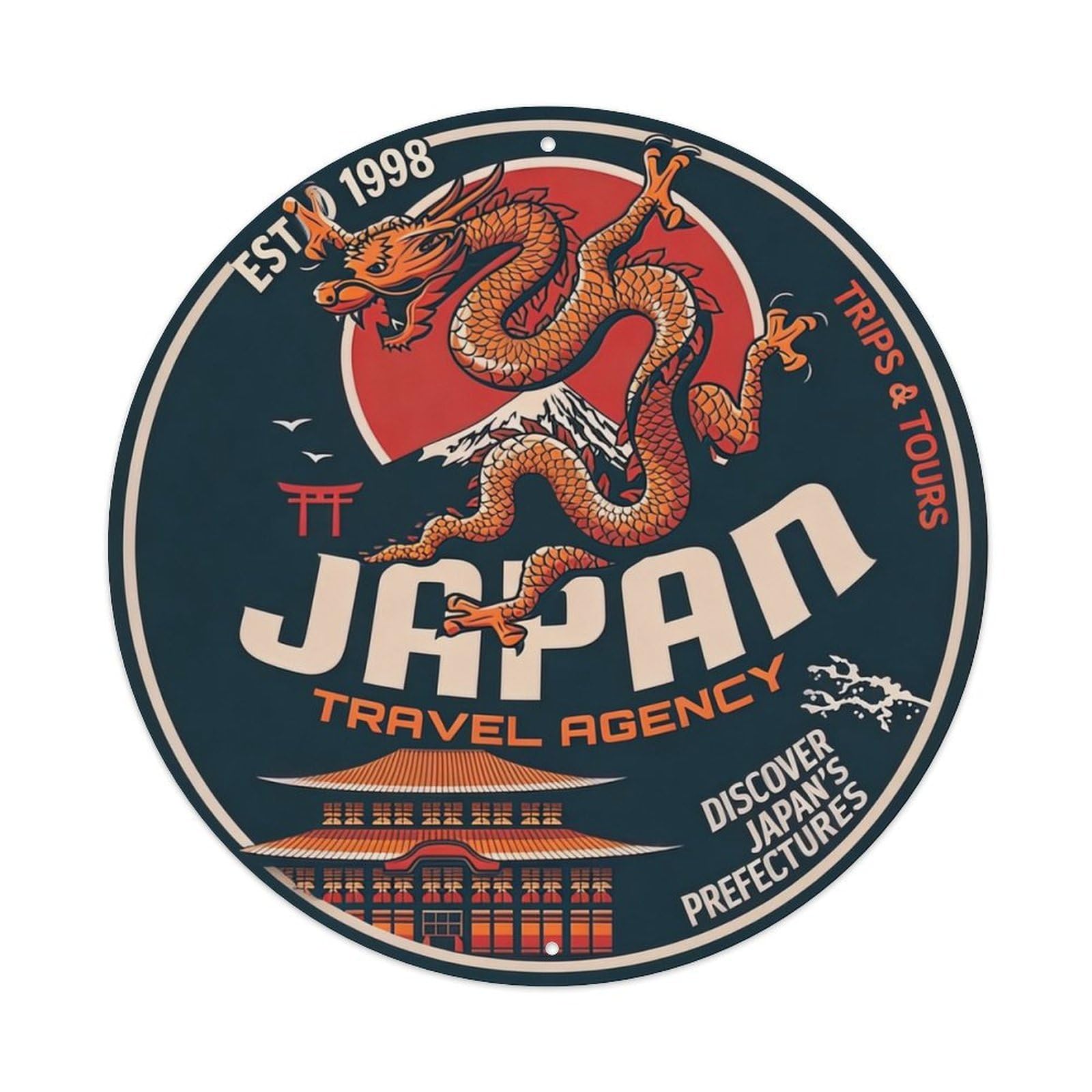 Retro Travel Japan Metal Tin Sign Plaque Wall Decor for Cafe, Club, Garden Round Metal Poster 8x8Inch