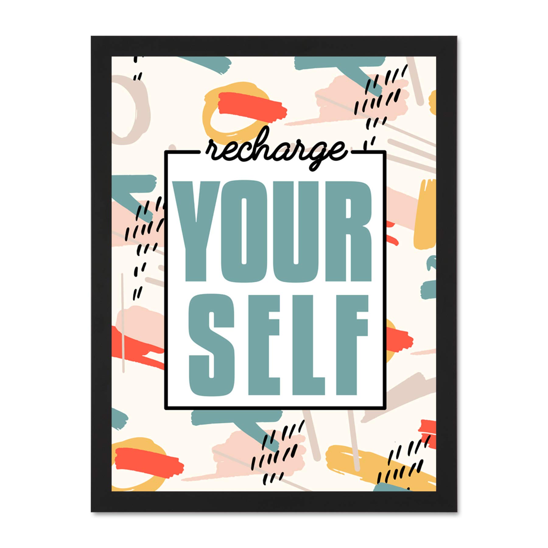 Wee Blue Coo Funky Affirmation Recharge Yourself Large Framed Art Print Wall Poster 18x24 inch