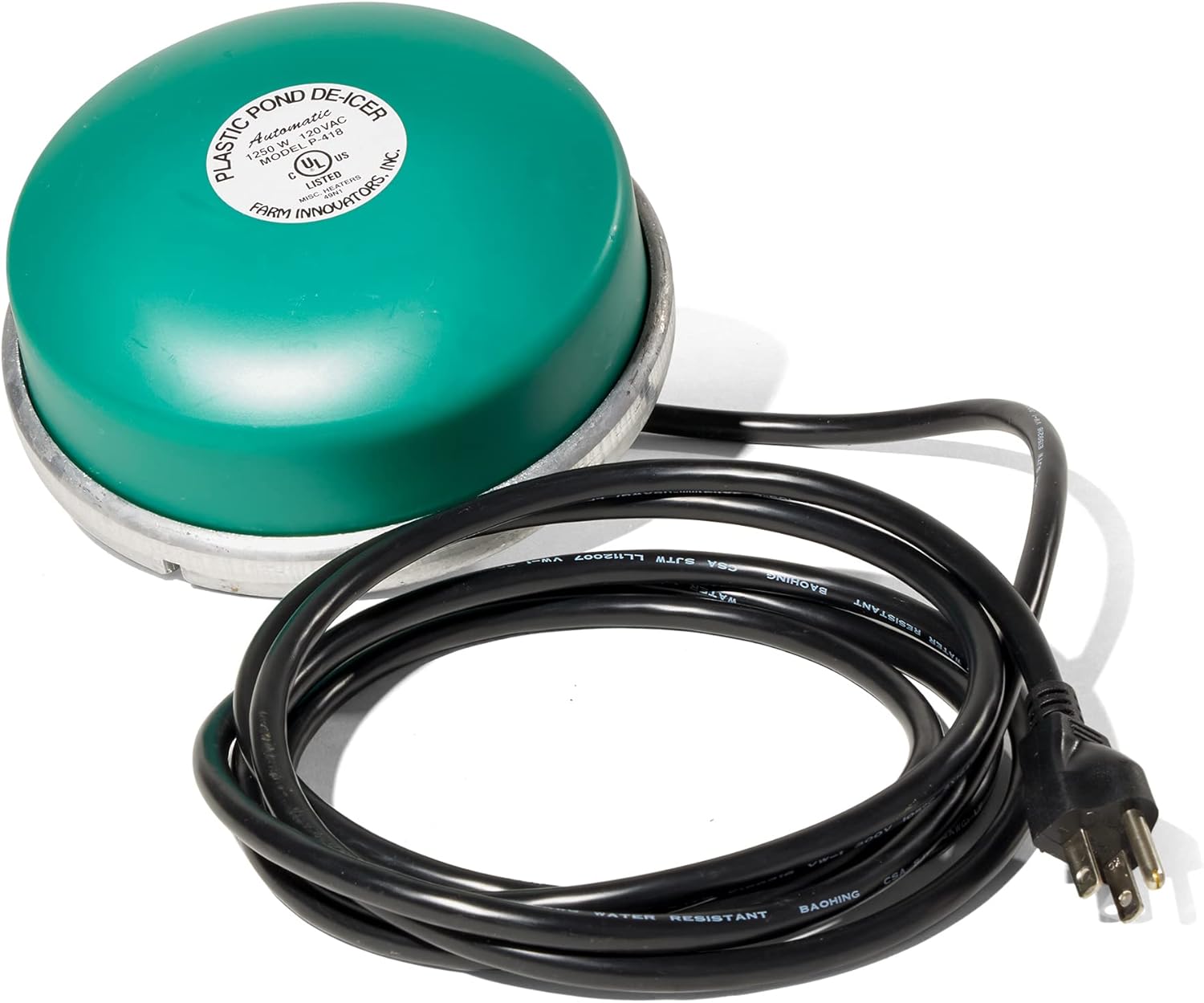 Farm Innovators 1250 Watts 7.5 Inch Cast Aluminum Floating Outdoor Pond De Icer Heater with Built in Thermostat Control and 10 Foot Cord, Green Farm Innovators 1250 Watts 7.5 Inch Cast Aluminum Floating Outdoor Pond De Icer Heater with Built in Thermostat Control and 10 Foot Cord, Green