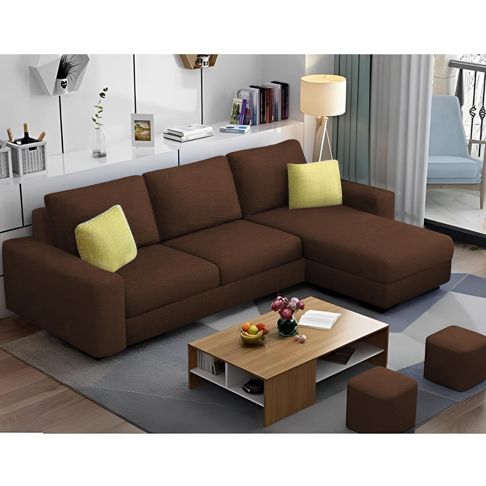 Casaliving Rolando RHS 4 Seater L Shape Sofa with 2 Puffy Set for Living Room | Colour - Brown | Premium Fabric Sofa (B0D232C6FY) Amazon Price History, Amazon Price Tracker
