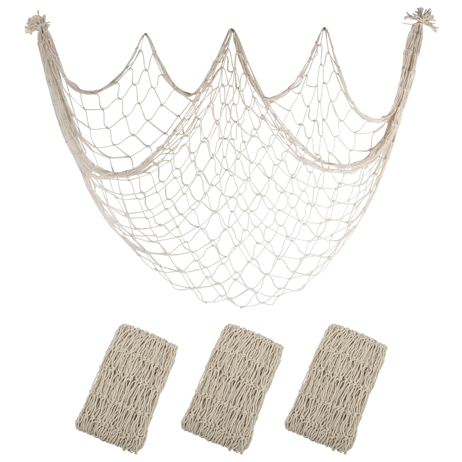 10x5 Ft Fish Net Decorations Party, 3 Pcs Beige Fishing Net Halloween Decor