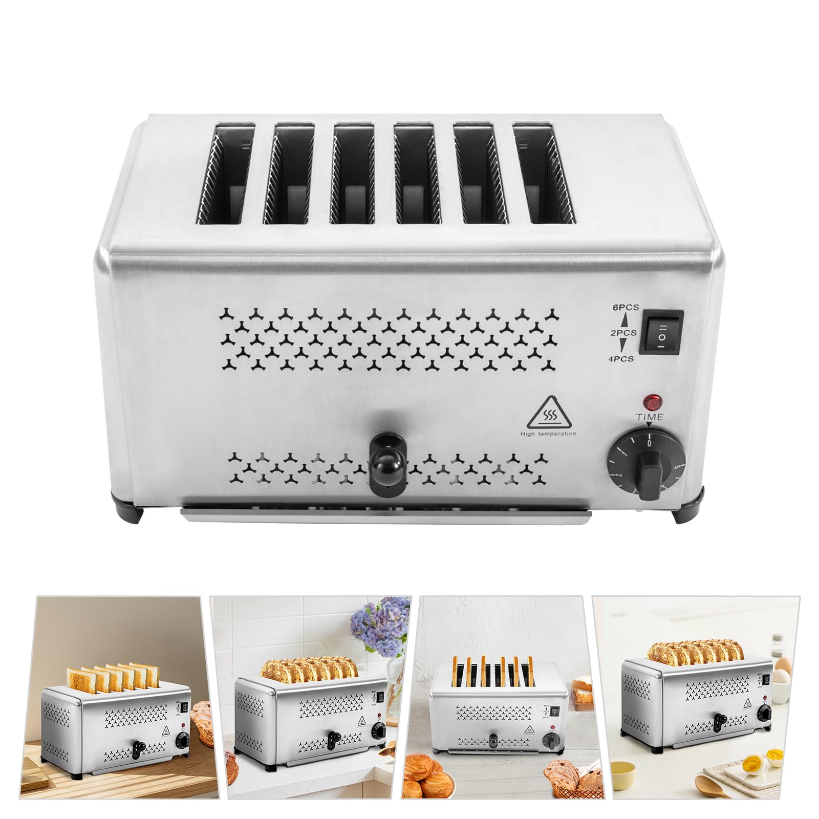 6 Slots Toaster Stainless Steel 1680W, 5 Bread Shade Settings, 3 Models, 0.63in Wide Slot, 1-5 Minute Timing, Commercial Pop-Up Electric Toaster for Restaurant Home