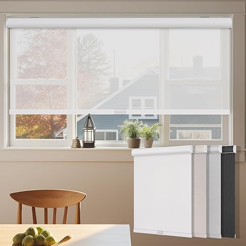 BERISSA - Persianas enrollables solares con filtro de luz, sin cordón, con cenefa de casete a juego, para oscurecer la habitación, para oficina en