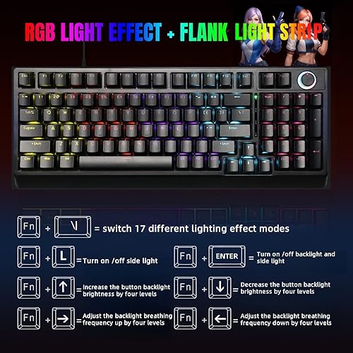 Miniatura 5 de Mechanical Gaming Keyboard with Red Switches 98 Keys PC Gaming Keyboard with BacklitMulti-Function Volume & Lighting Knob,Anti-Ghosting Wired USB
