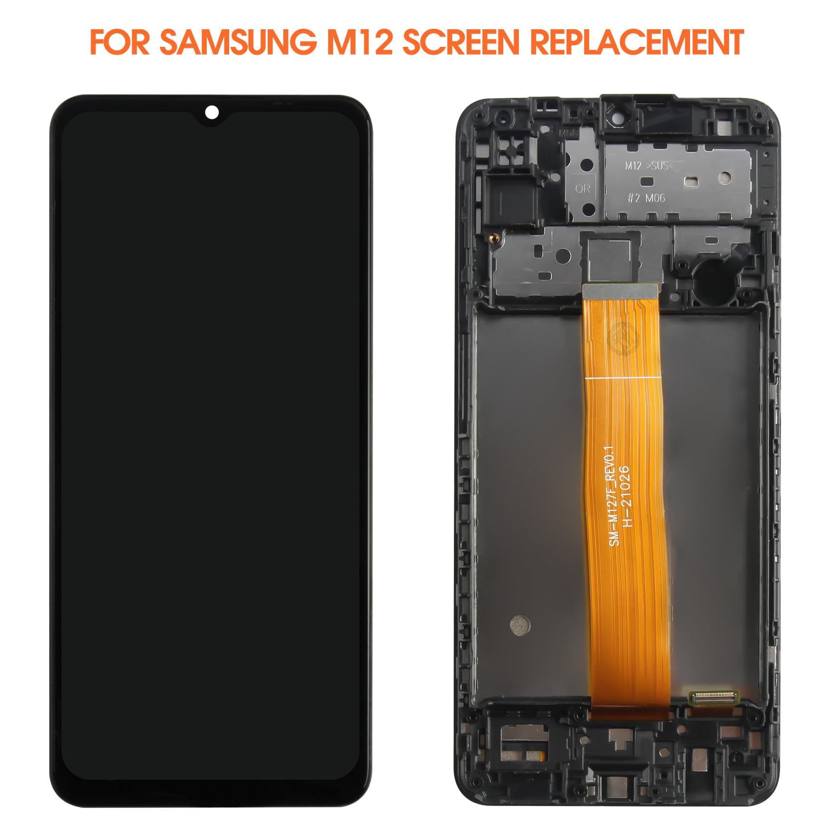 Pantalla LCD para Samsung Galaxy M12 LCD Pantalla para Galaxy M12 SM-M127F/DSN de 6,5 Pulgadas Display Screen Replacement Digitalizador Pantalla Táctil con Herramientas (Negro con Marco)