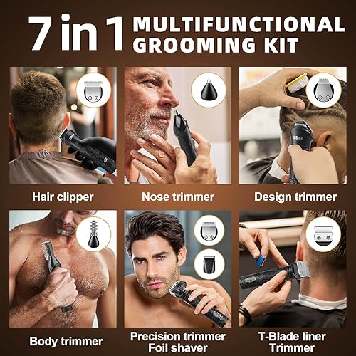 Miniatura 3 de Ufree Recortadora de barba para hombres, afeitadoras eléctricas, cortadora de pelo inalámbrica, kit de aseo de barba 7 en 1 para bigote, cuerpo,