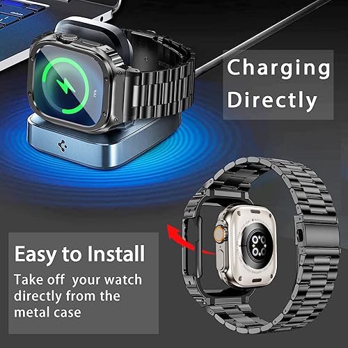 Miniatura 4 de MioHHR Correa de acero inoxidable y funda compatible con Apple Watch de 1.929 in, correa de metal para hombre y cubierta protectora para parachoques