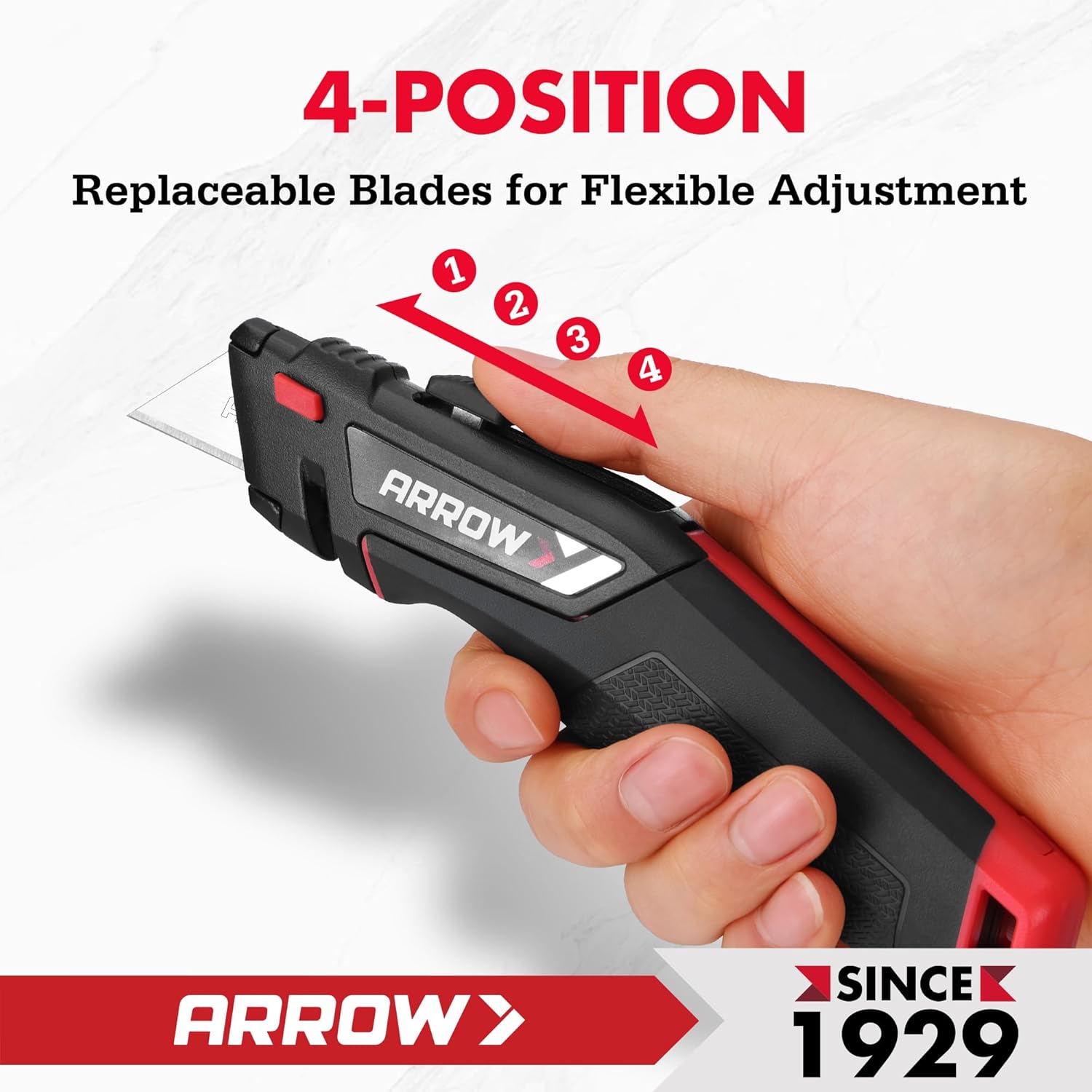 ARROW Retractable Utility Knife, Quick-Change Box Cutter with Blade Storage Design, Twine Cutter, Heavy Duty Aluminum Razor Knife with TPE Comfortable Handle, 15 Extra Blades Included