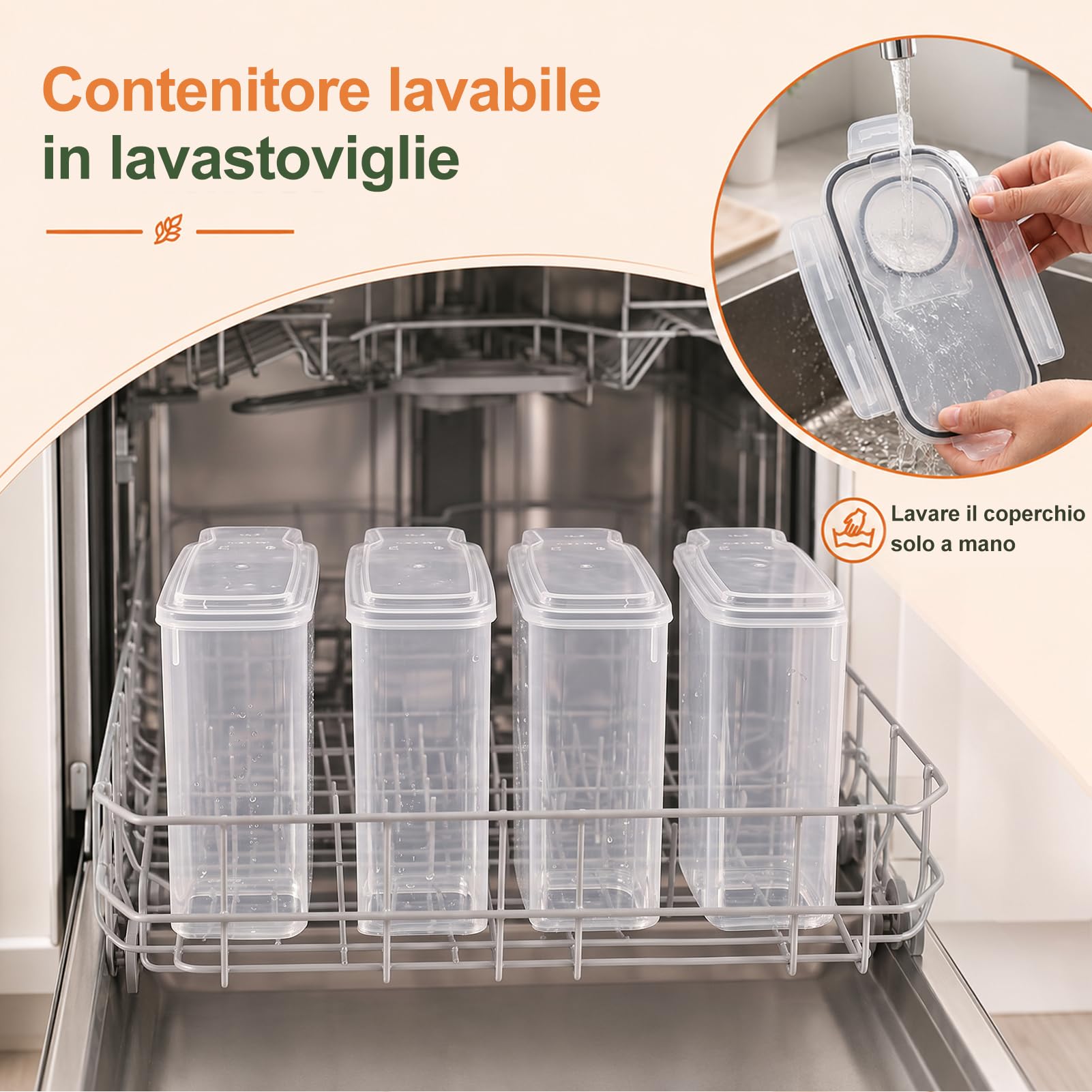 GoMaihe Contenitori Ermetici per Alimenti, 6 x 4 L, Muesli e Cereali | Una Confezione intera per Contenitore: ca. 750 g di Muesli o Cornflakes, 1,5 kg di Fiocchi d’avena, 2 kg Farina; Senza BPA