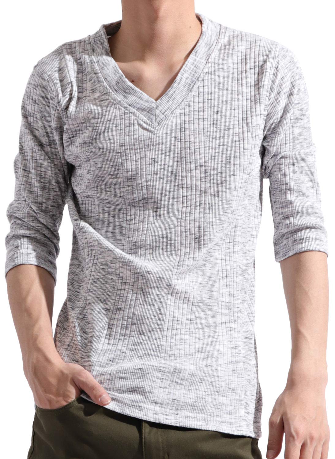 [valletta] バレッタ ランダムテレコ Vネック メンズ Tシャツ カットソー ７分袖 半袖 長袖