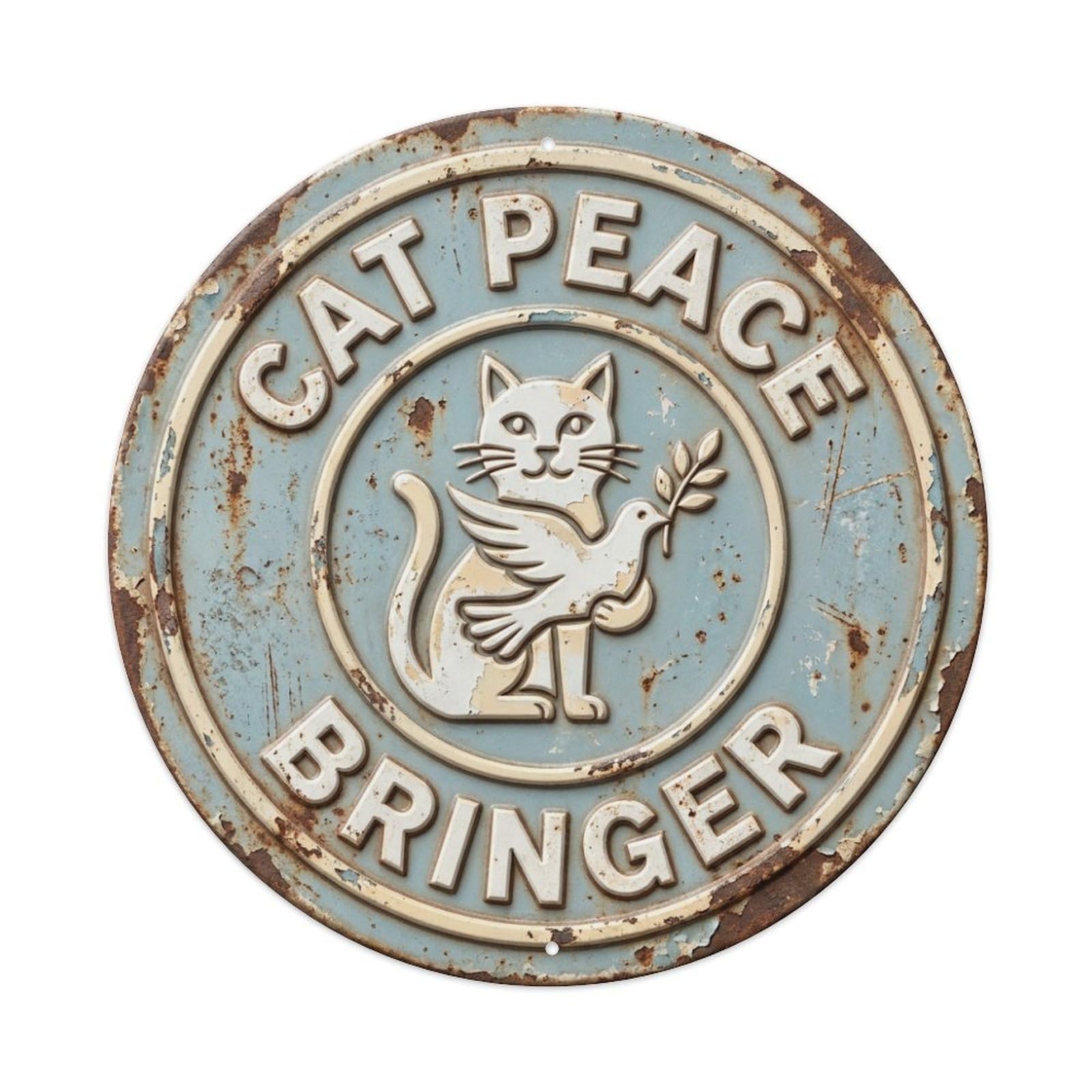 Vintage Cat Peace Bringer Purr Metal Tin Sign Plaque Wall Decor for Cafe, Club, Garden Round Metal Poster 8x8Inch