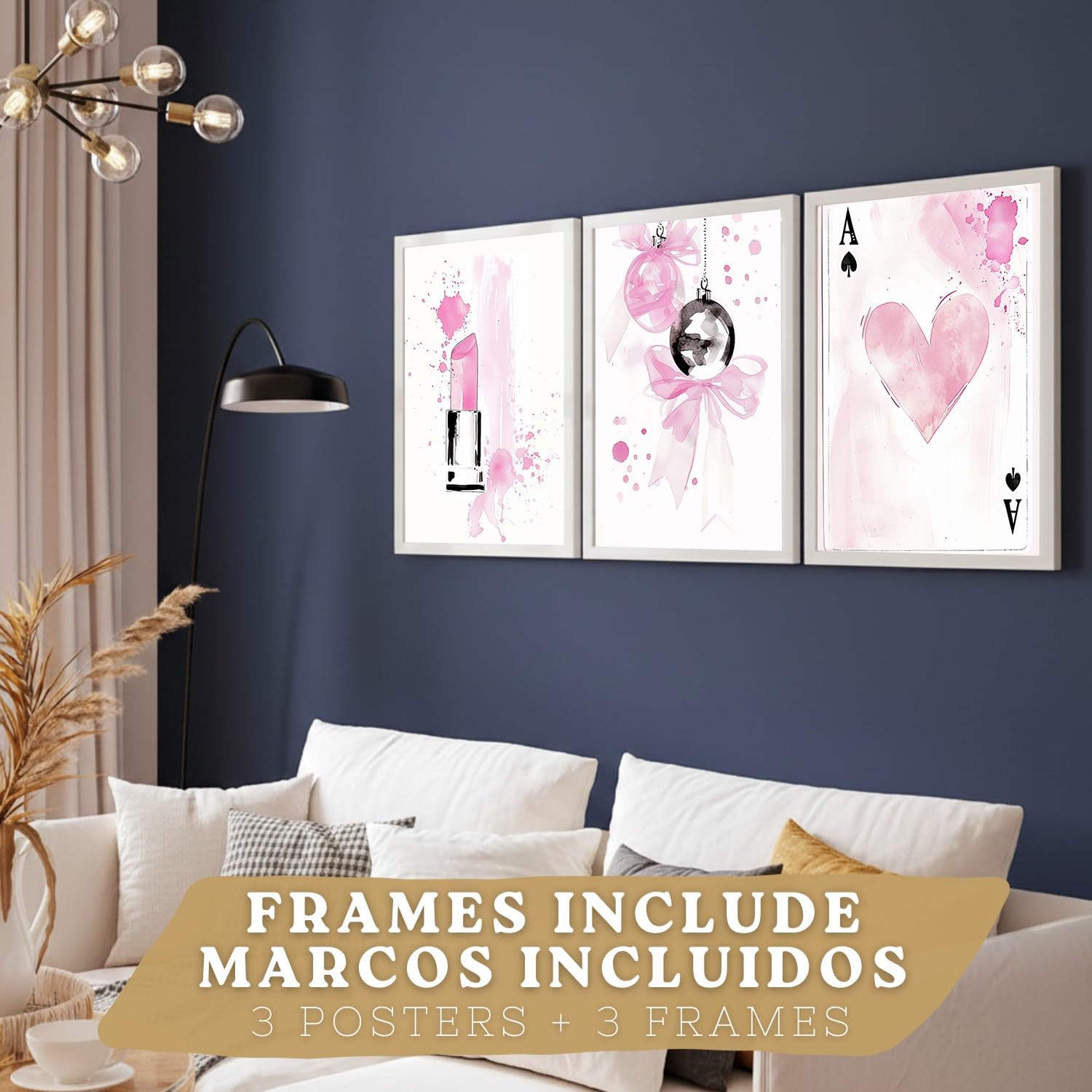 Nacnic Set De 3 Laminas Decorativas Adolescente Cuadros Salon Modernos - Posters Decorativos Rosas Pintalabios, Y Reina Decoración Dormitorios Cocina Baño A3 Marco Blanco