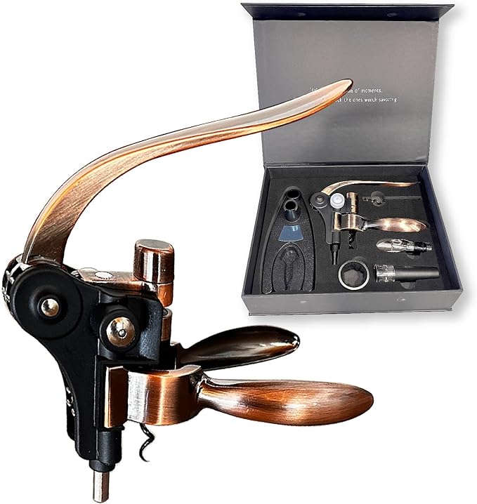 KANDOHAUS. Wine Bottle Opener Corkscrew set, Wine Opener for all Wine Bottles, Rabbit Corkscrew Wine Opener Set with Base, Foil Cutter, Extra Spiral, Bottle Stopper, Drip Ring, Aerator Pourer.